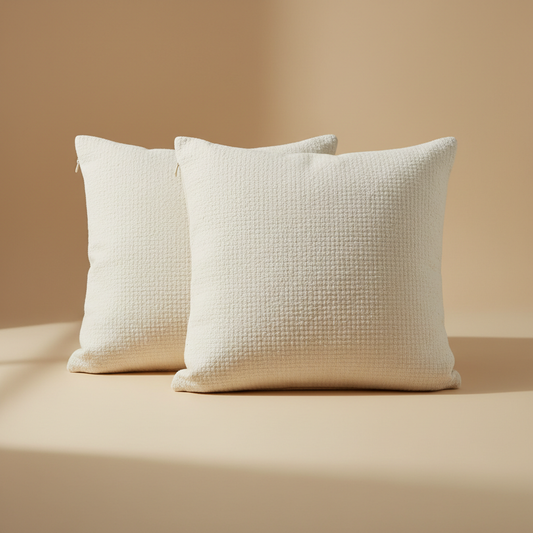 Set of two neutral woven cotton cushion covers